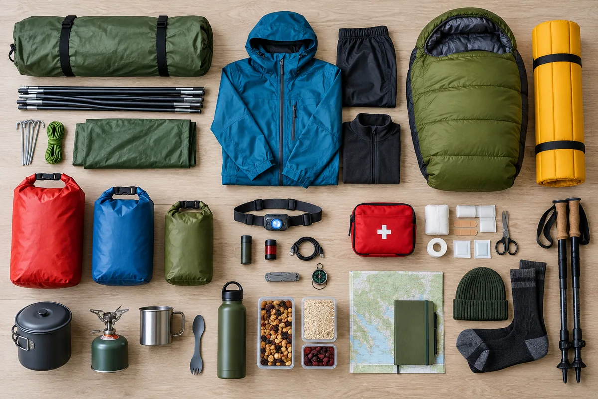 Material ordenado para preparar una salida de camping