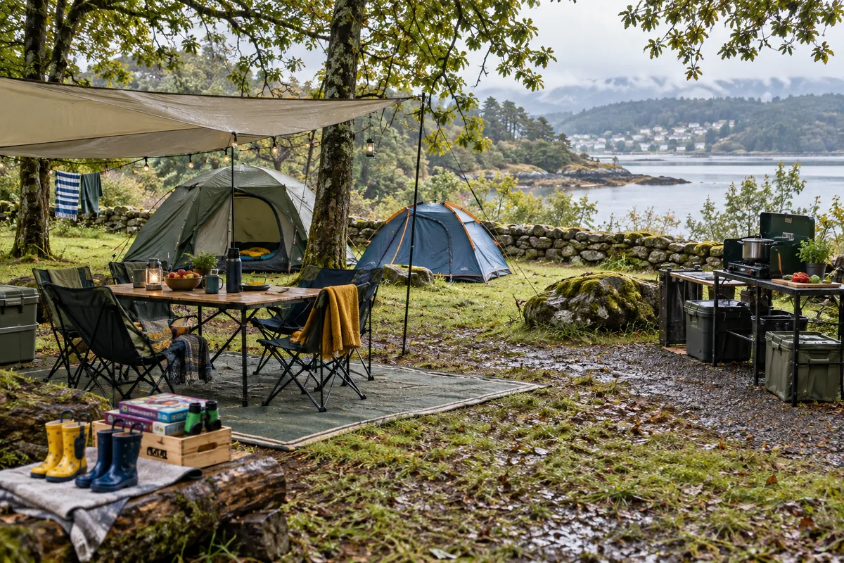 Material familiar preparado para una estancia de camping